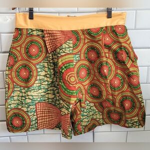 Ladies Custom Made African Print High Waist Shorts Satin Like Waist Contrasting